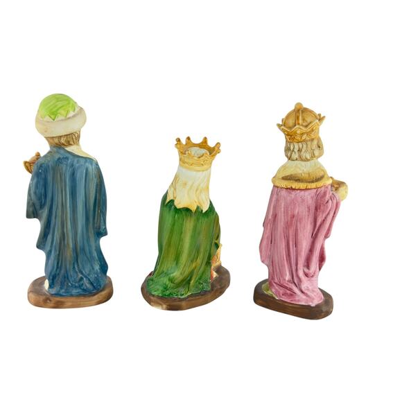 Vintage Creative Art Flowers Hand Painted Three Wise Men Nativity Figurines - Picture 2 of 16